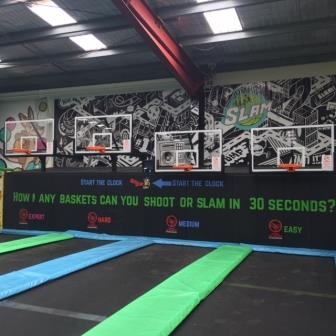 Indoor tramp centre with glass backboards
